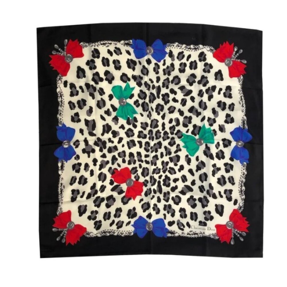 ❤️CHRISTIAN DIOR Bows and Leopard Print Silk Scarf